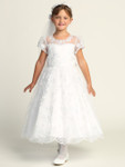 Communion Dress - Illusion Style Neckline with Embroidered Tulle & Sequins 