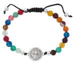  Multi-Color Glass Bead Bracelet with St. Benedict Medal