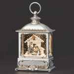 Lighted Swirl Lantern with Holy Family in a Pewter Finish