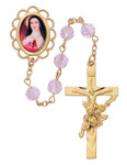 7MM Pink Crystal Rosary with St. Therese Center