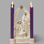 Holy Family Advent Candle Holder with Poinsettia Accents Holy Family Advent Candle Holder with Poinsettia Accents