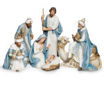 White and Blue Nativity Set with King on Camel - 9.25" White and Blue Nativity Set with King on Camel - 9.25"