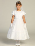 Communion Dress - Satin Cap Sleeve with Embroidered Tulle with Sequins