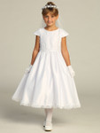 Communion Dress - Cap Sleeve Embroidered Tulle Bodice with Sequins