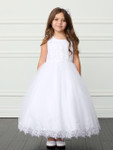 Communion Dress - Floral Embroidered Lace Bodice with Sequins and Pearls  