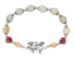 Silver Amazonite Two Hearts Rosary Stretch Bracelet
