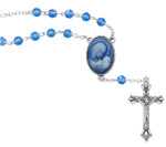 Blue Crystal Bead Mother & Child Cameo One-Decade Auto Rosary