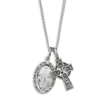 Sterling Silver Miraculous Medal with Tiny Celtic Cross Pendant - 18" Chain