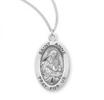 Sterling Silver Oval St. Anne Medal - 18" Chain