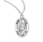 Sterling Silver Oval St. Augustine Medal - 20" Chain