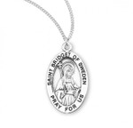 Sterling Silver Oval St. Bridget of Sweden Medal - 18" Chain