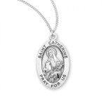 Sterling Silver Oval St. Catherine Medal - 18" Chain