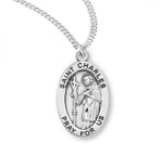 Sterling Silver Oval St. Charles Medal - 20" Chain