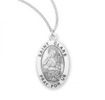 Sterling Silver Oval St. Clare Medal - 18" Chain