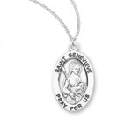 Sterling Silver Oval St. Genevieve Medal - 18" Chain