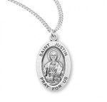 Sterling Silver Oval St. Justin Medal - 20" Chain