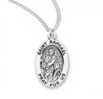 Sterling Silver Oval St. Raphael the Archangel Medal - 20" Chain