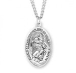 Sterling Silver Oval St. Christopher Medal - 24" Chain