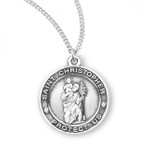 Sterling Silver Round St. Christopher Medal - 18" Chain