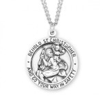 Sterling Silver Round Saint Christopher Medal - 24" Chain