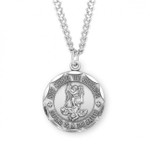 Sterling Silver Round Scalloped Edge St. Michael Medal - 24" Chain