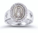 Sterling Silver Miraculous Medal Ring with Cubic Zirconia Crystals