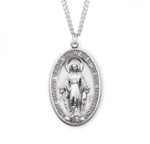 Sterling Silver Large Oval Miraculous Medal - 27" Chain
