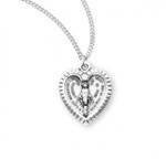 Sterling Silver Miraculous Medal in Heart - 18" Chain
