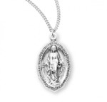 Sterling Silver Oval Cut-Edge Miraculous Medal - 18" Chain