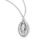 Sterling Silver Small Oval Cut-Edge Miraculous Medal - 18" Chain