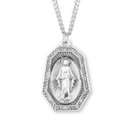 Sterling Silver Octagonal Miraculous Medal - 24" Chain