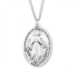 Sterling Silver Large Oval Profile Miraculous Medal - 27" Chain
