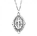 Sterling Silver Oval Pointed Miraculous Medal - 24" Chain