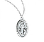 Sterling Silver Oval Miraculous Medal - 24" Chain