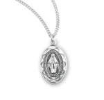 Sterling Silver Small Oval Scalloped Edge Miraculous Medal - 18" Chain