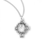 Sterling Silver Fancy Miraculous Medal with Flower Edges - 18" Chain