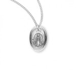 Sterling Silver Oval Pierced Miraculous Medal - 18" Chain