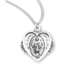 Sterling Silver Heart Shaped Miraculous Medal - 20" Chain