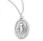 Sterling Silver or Gold-over Sterling Silver Small Oval Miraculous Medal - 18" Chain