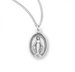 Sterling Silver Oval Beaded Edge Miraculous Medal - 18" Chain