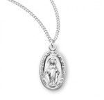 Sterling Silver Oval Miraculous Medal - 18" Chain