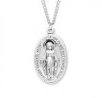 Sterling Silver Oval Large Miraculous Medal - 24" Chain