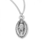Sterling Silver Pointed Oval Miraculous Medal - 18" Chain