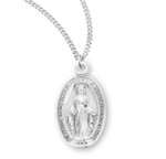 Sterling Silver Oval Beveled Miraculous Medal - 18" Chain