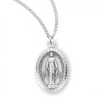 Sterling Silver or Gold-over Sterling Silver Oval Miraculous Medal with Ribbed Edge - 18" Chain