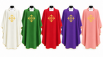 Primavera Chasuble with Gold Cross Embroidery and Square Collar