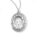 Sterling Silver Oval "Crown of Thorns" Miraculous Medal - 18" Chain