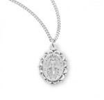 Sterling Silver or Gold-over Sterling Silver Oval Scalloped Miraculous Medal - 18" Chain