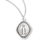 Sterling Silver Fancy-Edge Oval Miraculous Medal - 18" Chain