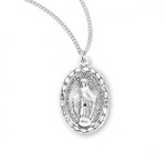 Sterling Silver Beaded-Edge Oval Miraculous Medal - 18" Chain